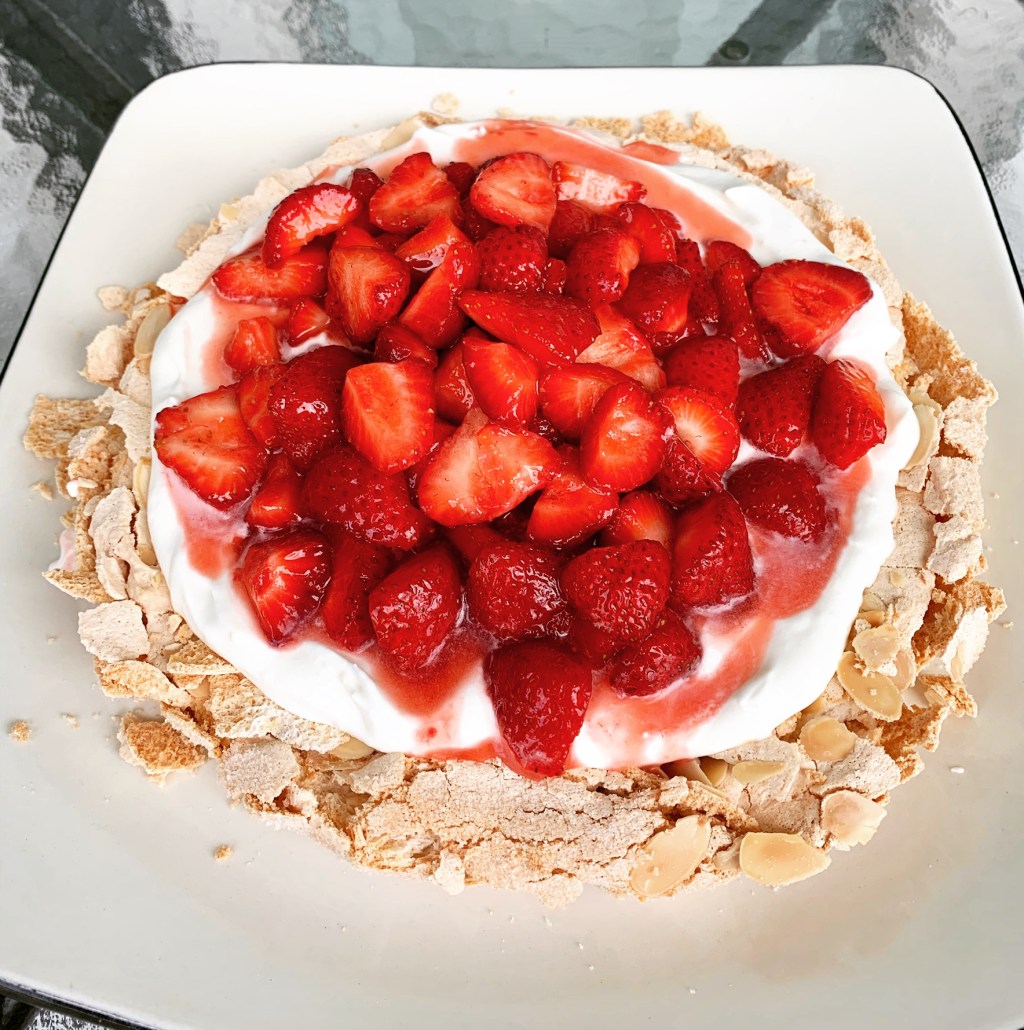 Strawberry almond pavlova
